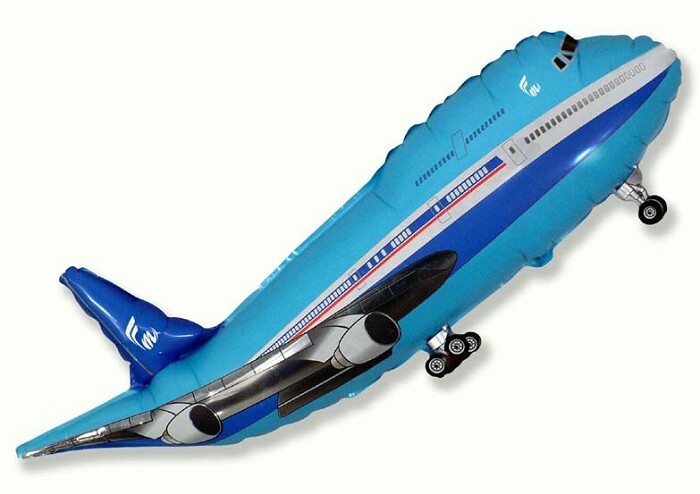 Шар фольга фигура Самолет синий 56х96см 81л 22"х38"Fm 1207-1141