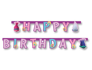 Гирлянда буквы 190мм Happy birthday Тролли