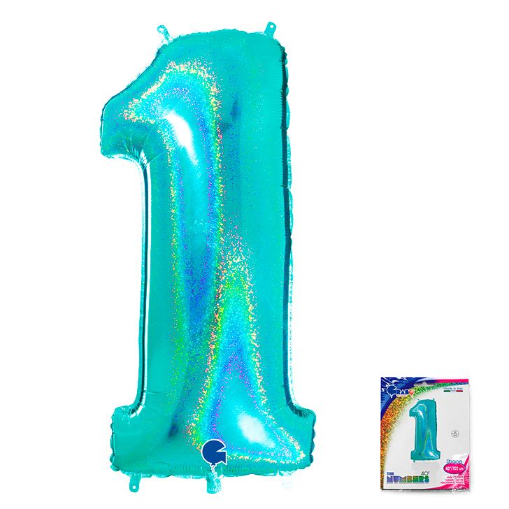 Шар фольга Цифра 40''/GR Бирюза Тифани голография "1"