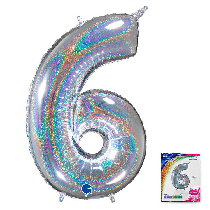 Шар фольга Цифра 26"/GR Серебро голография "6"