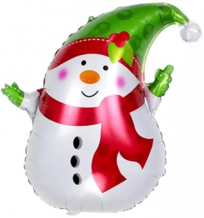Шар фольга фигура Снеговик в зеленом колпачке 29'' FL 74см