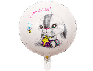 Шар фольга 18''/ВЗ круг С Днем Рождения Зайка