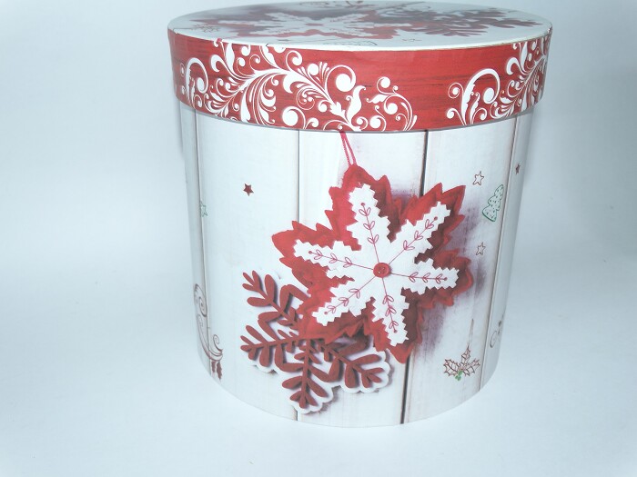 Коробка цилиндр круглая Новый год средняя 15 см