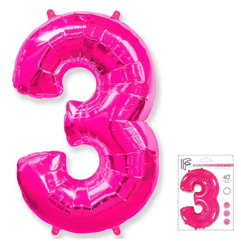 Шар фольга Цифра 40''/Fm Фуксия Fuchsia "3"