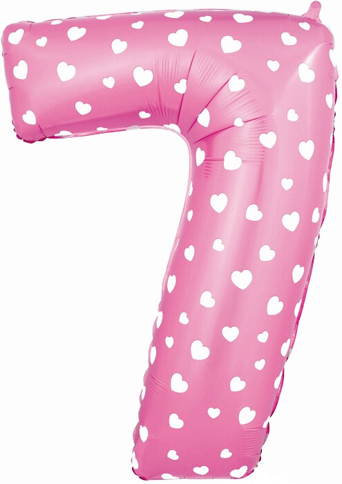 Шар фольга Цифра 40'' FL Розовый "7" Сердечки NMP7 PINK (упак)