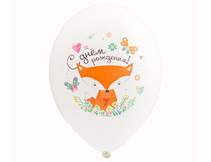 Шар латекс 14"/Bb пастель С ДР Лиса 6 цв (25шт)