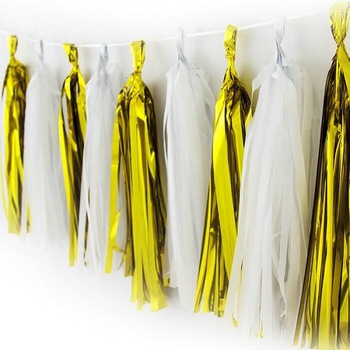 Гирлянда Тассел фольга бумага Золото белый 35х14см 2цв