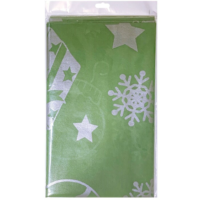 Скатерть ПЭТ 140х200см Новогодний декор зелёная