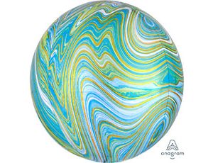 Шар фольга без рисунка Сфера 3D Bubble Бабблс 16" мрамор Blue Green An США