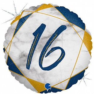 Шар фольга Цифра 18''/GR круг мрамор "16" Синий