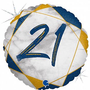 Шар фольга Цифра 18''/GR круг мрамор "21" Синий