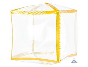 Шар фольга 3D Куб 15" прозрачный Золото Gold An