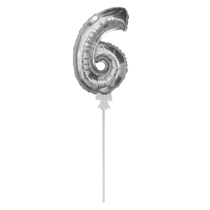Шар фольга самодув Цифра 7"/КА Серебро "6" трубочка держатель
