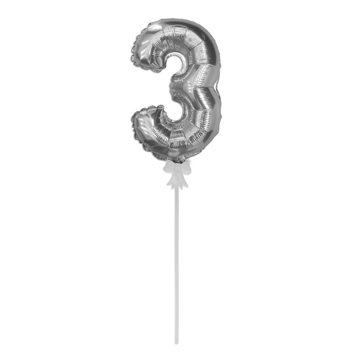 Шар фольга самодув Цифра 7"/КА Серебро "3" трубочка держатель