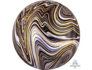 Шар фольга без рисунка Сфера 3D Bubble Бабблс 16" мрамор Черная Black An США