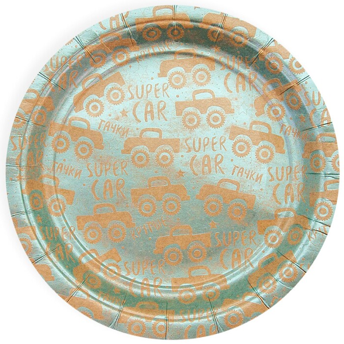 Тарелки бумажные 180мм Супер машинки Крафт Голубой (уп6) ДонБал