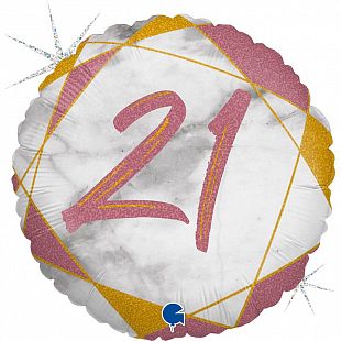 Шар фольга Цифра 18''/GR круг мрамор "21" Розовое золото