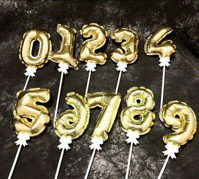 Шар фольга самодув Цифра 7"/КА Золото "9" трубочка держатель