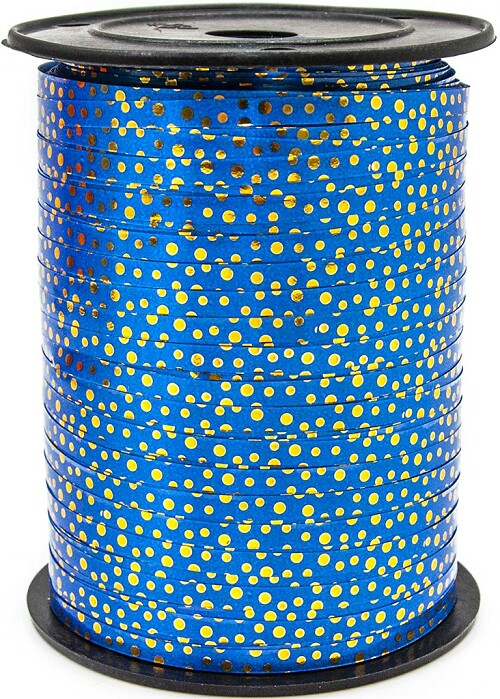 Лента бобина 5ммх250м Точки Золотые Синий металлик