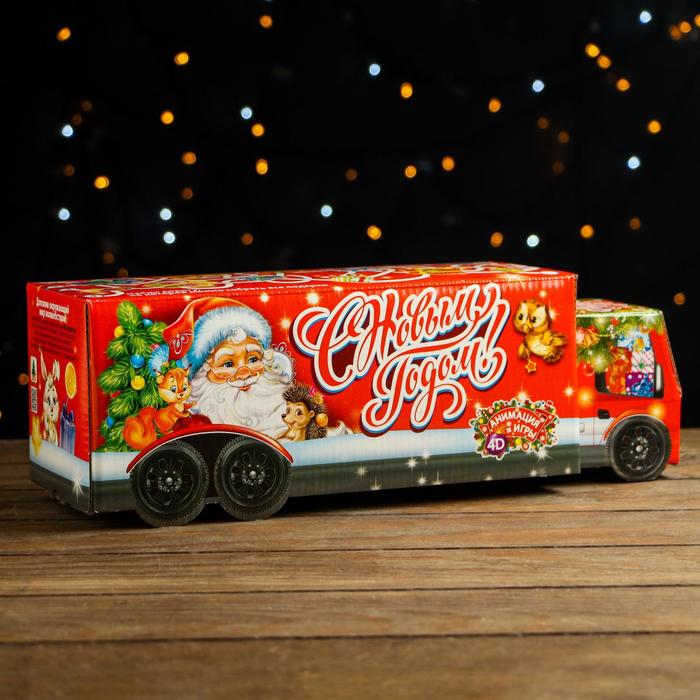 Коробка сборная Красная Фура с анимацией и игрой 11х11х36см