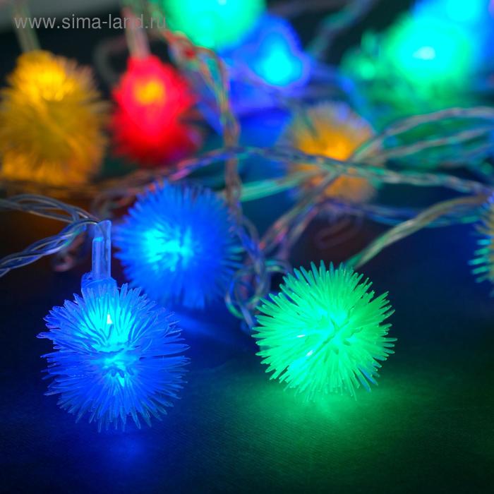 Гирлянда электр метражная 5м с насажками ежики цветные IP20 прозрачная нить 30 LED свечение мульти