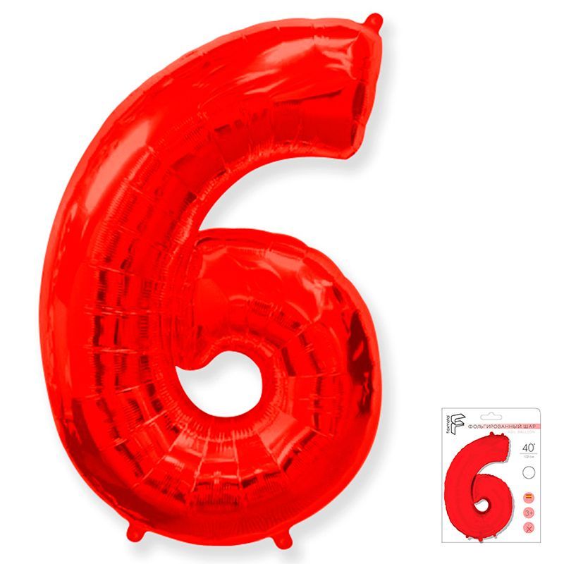 Шар фольга Цифра 40" Fm Красный Red "6" Испания