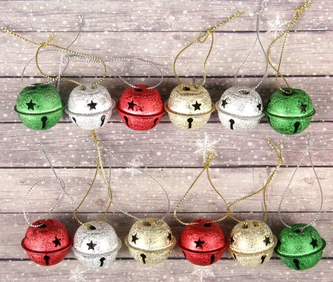 Игрушки на елку Бубенчики размер 3×3см цвет серебряный золотой красный зеленыйый (уп12)