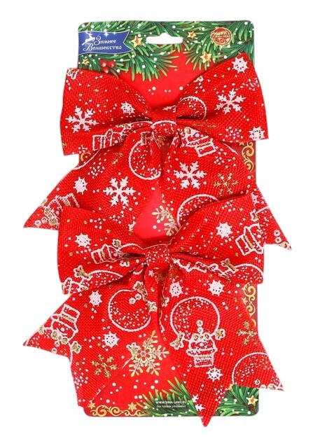 Бант классика Снеговик красный (уп2) 15х13см