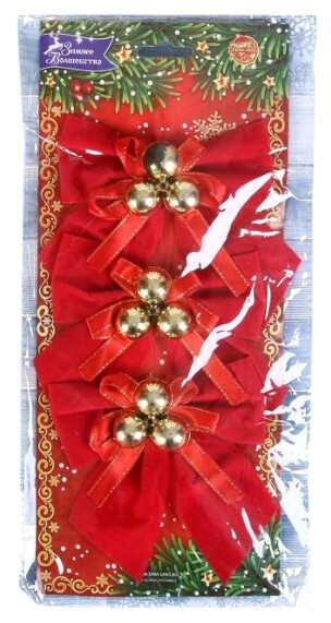 Бант с бубенцами красный 10х10см (уп3)