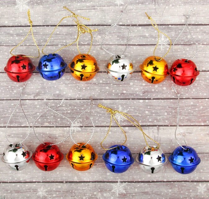 Игрушки на елку Бубенчики размер 3×3см цвет красный желтый синий серебряный (уп12)