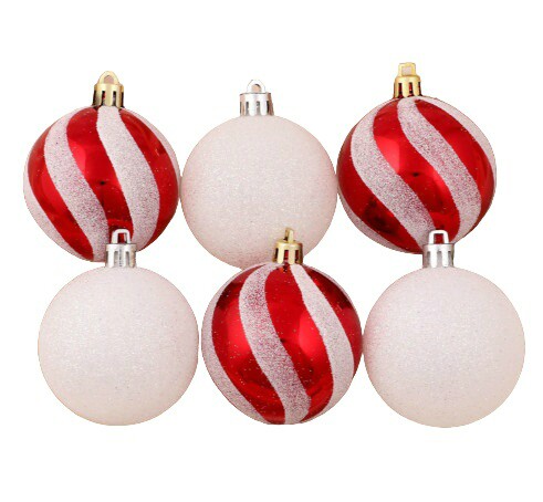 Игрушки на елку Шары   6см Праздничный сюрприз красный и белый (уп6)