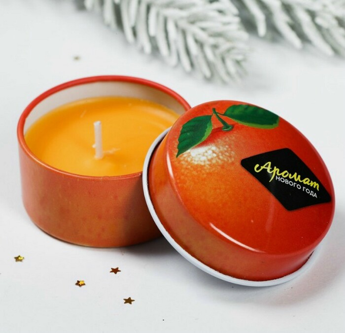 Свеча в гильзе в железной банке Апельсин 2 5х5см