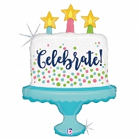 Шар фольга фигура Торт со свечами и конфетти Поздравляем 33" 84см GR