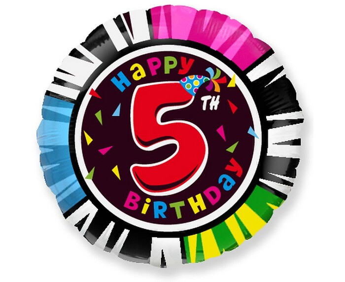 Шар фольга Цифра 18"/Fm круг Happy Birthday "5"