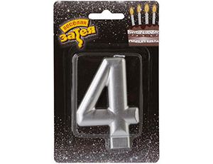 Свеча для торта 8 см, цифра 4 Серебряная