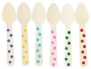 Столовые приборы дерево Ложка Мини Горошек 10,6см (уп12) ВесЗатея