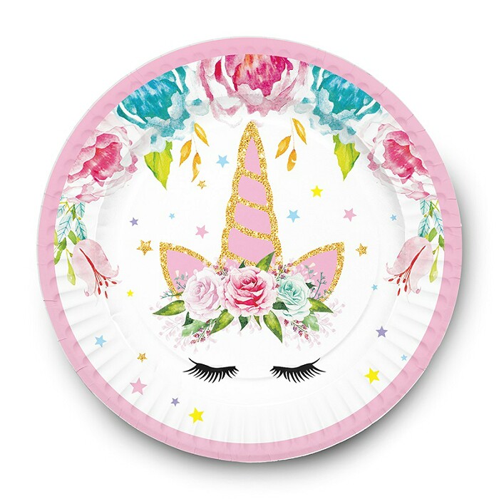 Тарелки бумажные 180мм Голова Единорога (уп6) 701046
