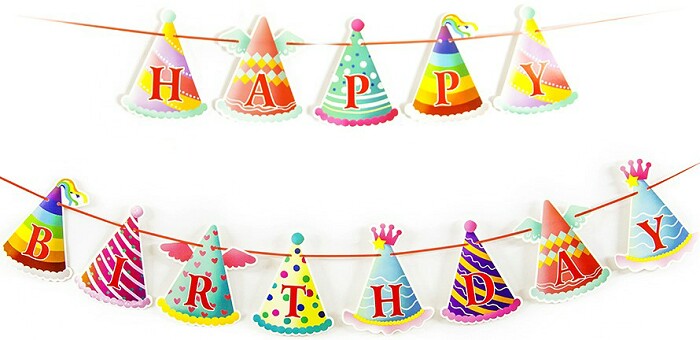 Гирлянда вымпел Happy Birthday праздничные колпачки 180см