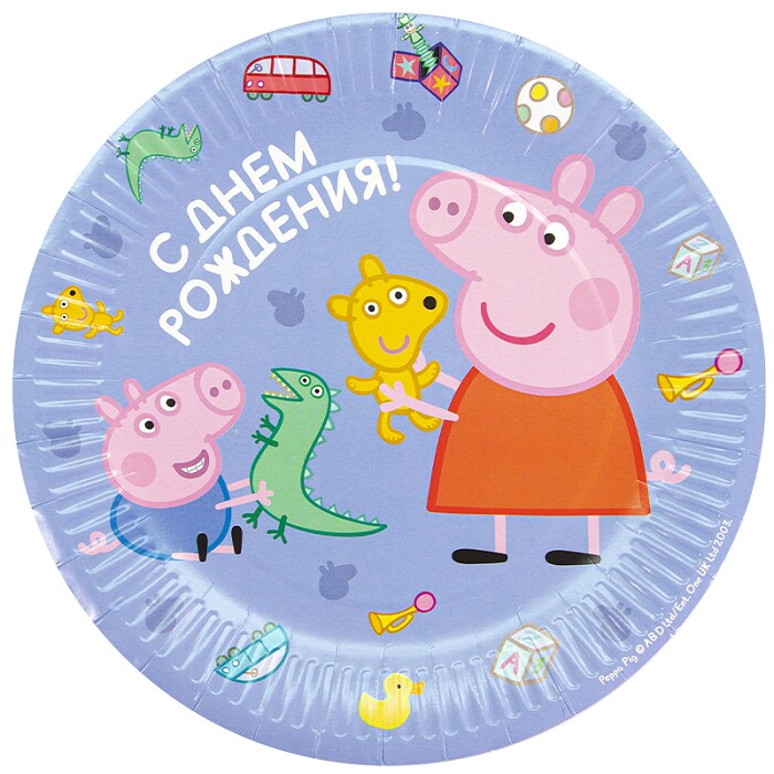Тарелки бумажные 230мм С ДР Свинка Пеппа голубой уп6 ВолВес