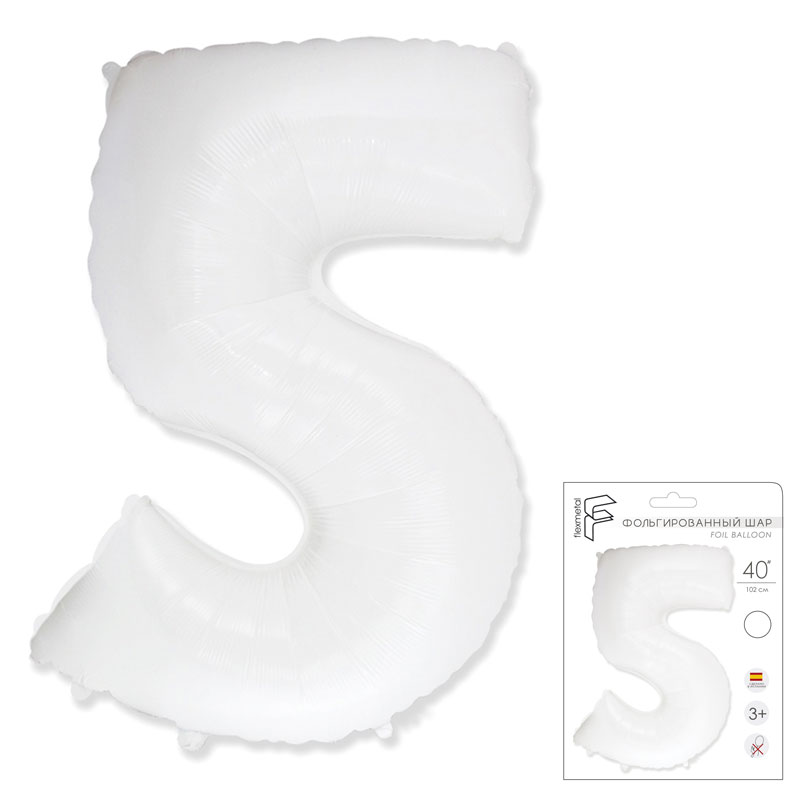 Шар фольга Цифра 40''/Fm Белая White "5"