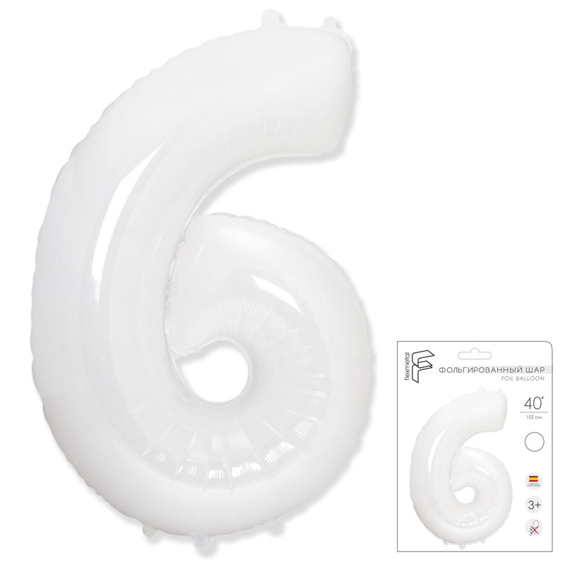 Шар фольга Цифра 40''/Fm Белая White "6"