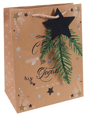 Пакет крафт новогодний 32х26х13см L Новый Год