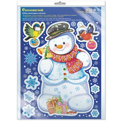 Наклейка на окно Снеговичок 33х24см