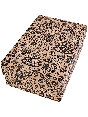 Коробка прямоугольник Крафт Новогодние игрушки 15х10х5см