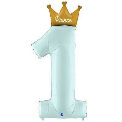 Шар фольга Цифра 46"/GR PRINCE с короной голубая "1"