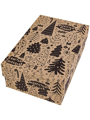 Коробка прямоугольник Крафт Елочки 15х10х5см