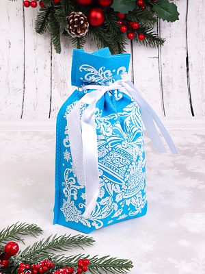 Мешок для подарков 24х18х9см Новогодний колокольчик голубой