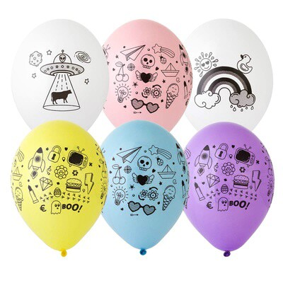Шар латекс 14"/Bb пастель Doodle шелк (25шт)