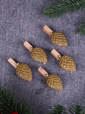 Прищепки керамика декор Шишки золотые 3,5см (уп5)