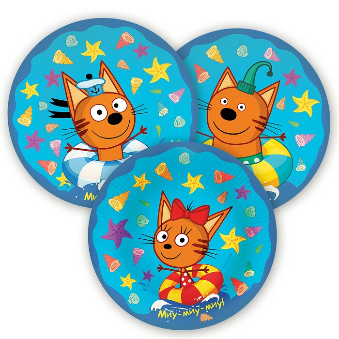 Тарелки бумажные 180мм Три Кота Морские приключения уп6